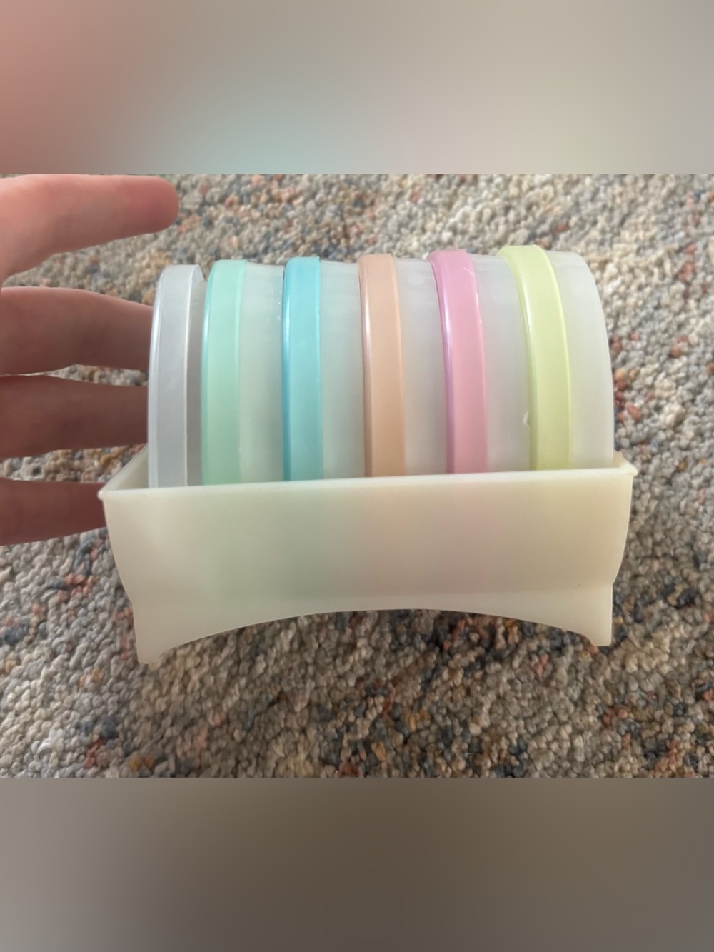 Tupperware Pastel Multi-Color Coaster set with holder vintage